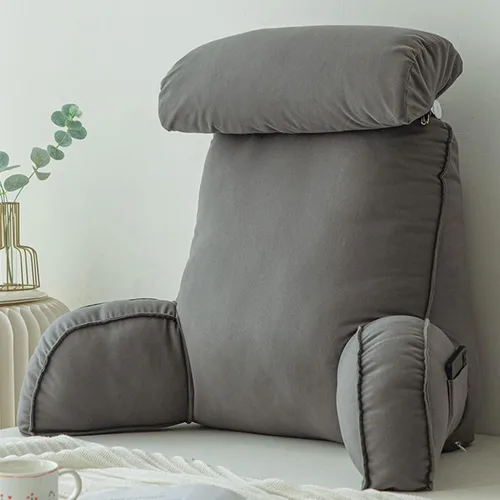 Almohada de lectura con reposabrazos, almohada de apoyo para el respaldo, cojín de apoyo lumbar, con soporte para el cuello, con bolsillo, para Gris