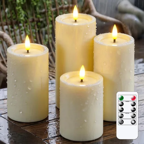 Miniatura 7 de Velas impermeables parpadeantes con temporizador automático, velas sin llama de plástico blanco con grasa para velas, 3" x 4" 5" 6" 7" Velas LED