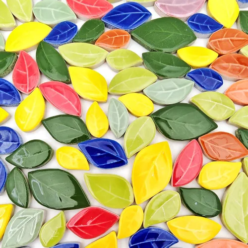 Miniatura 2 de Azulejos de mosaico de cerámica en forma de hoja de 500g/1.1lb, piezas de mosaico de cerámica para manualidades, azulejos de mosaico para decoración