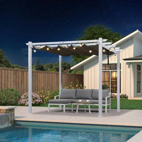 Miniatura 40 de PURPLE LEAF Pérgola Retráctil de 10' x 13' para Exteriores de Aluminio Blanco con Toldo de Sombra para Patio Refugio Moderno Marrón para Jardín