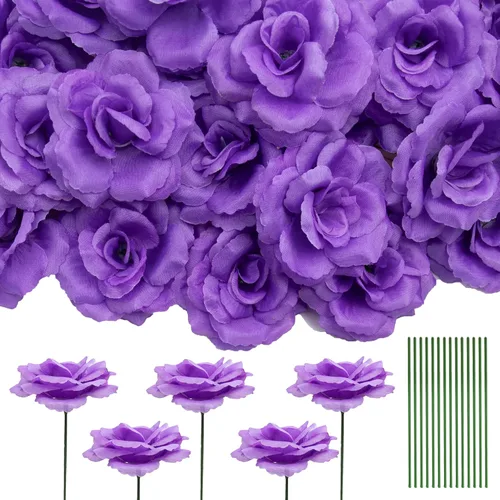 Miniatura 10 de 50 unidades de cabeza de rosa, flores artificiales a granel para manualidades, cabeza de flor de seda de rosa falsa de 3 pulgadas, flores sintéticas