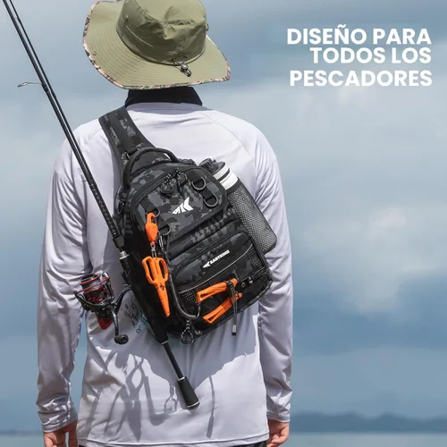 Miniatura 2 de KastKing Bolsa de Pesca con Eslinga BaitSpace, Mochila de Pesca con Soporte para Caña y Bebidas, Bolsa de Aparejos para Equipo de Pesca A: camuflaje