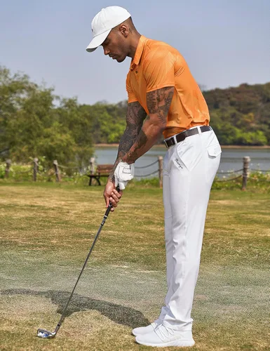 Miniatura 3 de Derminpro Polo de golf de manga corta con cuello elástico para hombre, de secado rápido