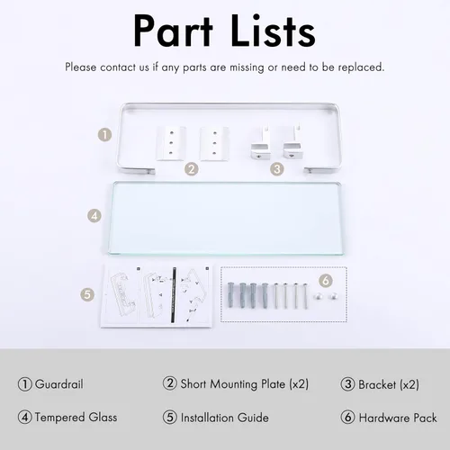 Miniatura 9 de Baño estante de vidrio Kes con riel de aluminio y extra grueso vidrio templado, estantería de ducha rectangular estilo contemporáneo soporte