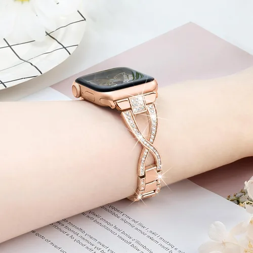 Miniatura 5 de Wipalor Compatible con Apple Watch Band de 1.57 pulgadas + funda, ligera para mujer, pulsera fácil de ajustable, diamante brillante en ambos lados