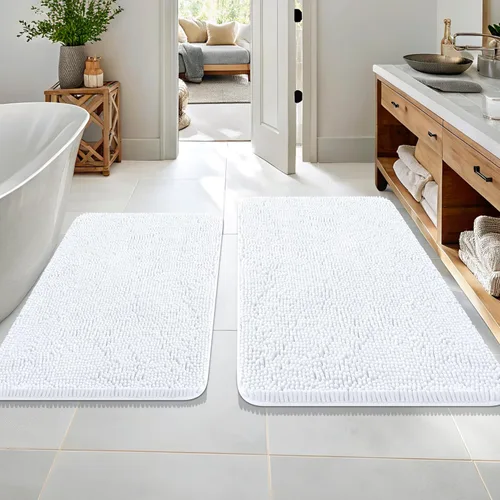 Miniatura 215 de OLANLY Juego de alfombras de baño de 2 piezas, alfombras de baño de chenilla suave y absorbente y alfombra de contorno en forma de U para inodoro