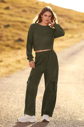 Miniatura 5 de PRETTYGARDEN Conjunto de 2 piezas de otoño para mujer, sudadera de manga larga, pantalones cargo de pierna ancha con bolsillos