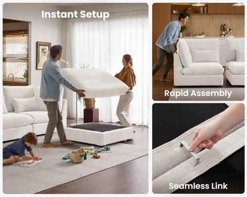 Miniatura 7 de Sofá Modular de Gran Tamaño, Sofá Seccional de Chenilla Nube Extra Profundo con Chaise Otomana, Sofá Esponjoso de Chenilla de 4 Plazas para Sala