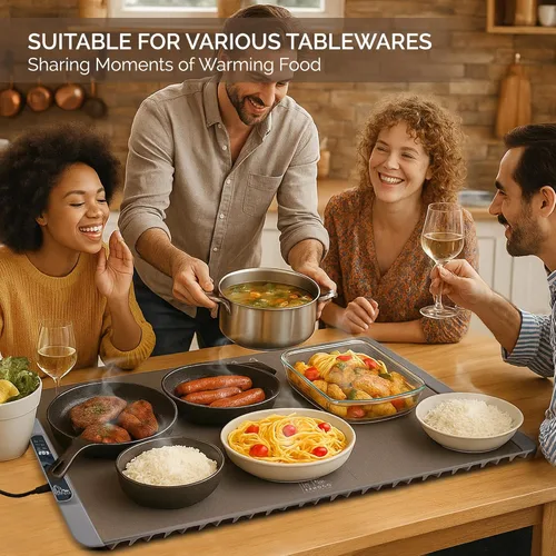 Miniatura 7 de Tapete de calentamiento de alimentos – Bandeja eléctrica de silicona de calentamiento rápido con temperatura de 4 niveles, mesa de protección