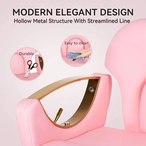 Miniatura 6 de Silla Rosa de Salón para Estilista de Cabello, Silla de Barbero para Barbería en Casa, Silla de Salón de Cabello Reclinable, Bomba Hidráulica