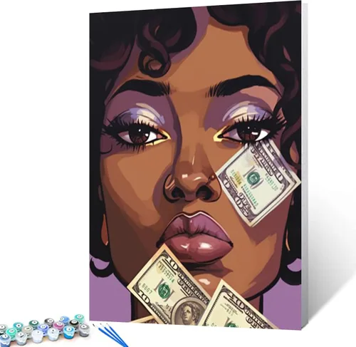 Miniatura 39 de Pintura por Números Afroamericana DIY Pintura Acrílica Kit de Pintura por Números para Niños Adultos Principiantes Chica Negra de Moda DIY Pintura