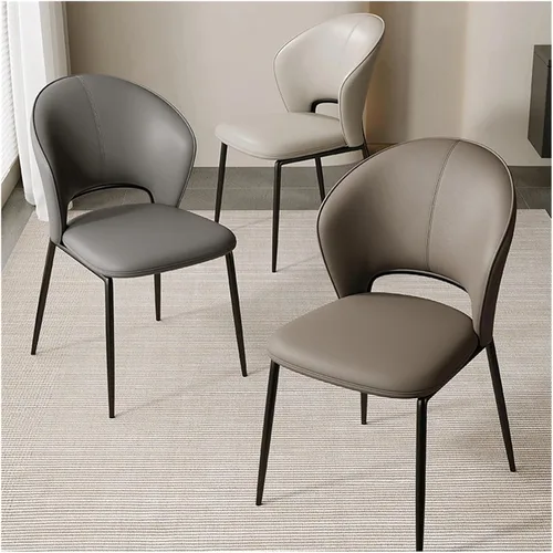 Miniatura 5 de sillas de comedor - Sillas de comedor tapizadas de mediados de siglo, modernas, sin brazos, de piel sintética, laterales con respaldo, cocina Beige