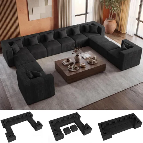 Miniatura 14 de MONVANE 55.5" Convertible Loveseat Sofa, 2-in-1 Boneless Sleeper Sofa Bed Futon Couch with Storage Pocket, Comfy Chenille Deep Seat Boneless Couch