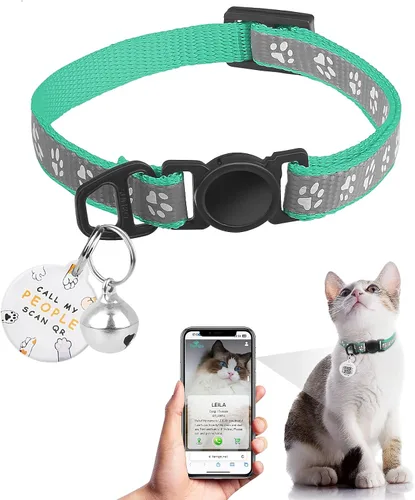 Miniatura 17 de Collar de Gato con Liberación de Seguridad con Etiqueta de Nombre de Código QR, Collares Reflectantes para Gatitos con Cascabel, Etiqueta