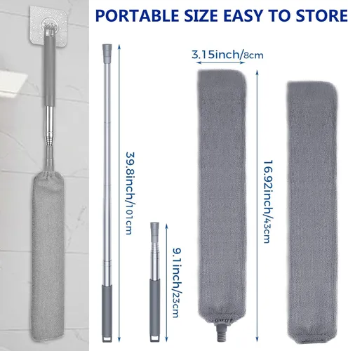 Miniatura 7 de Limpiador de polvo de microfibra, artefacto de limpieza de polvo de huecos con poste de extensión y cabezal flexible, plumeros extensibles lavables