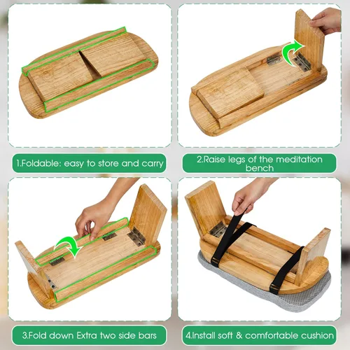 Miniatura 4 de Banco de meditación con bolsa de transporte, taburete de meditación portátil para yoga, meditación, taburete de oración plegable ergonómico