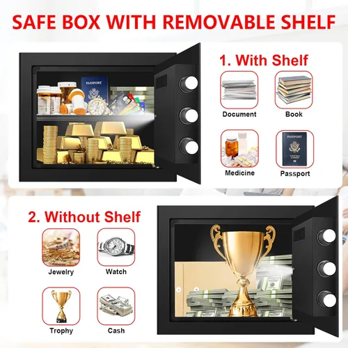 Miniatura 6 de Caja de Seguridad Hogar Pequeña de 1.2 pies cúbicos a Prueba de Fuego e Impermeable, Caja de Seguridad Antirrobo con Teclado Digital, Llaves