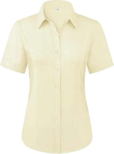 Miniatura 20 de Siliteelon - Camisas de vestir con protección contra manchas, sin arrugas, de manga corta, color liso, con botones, para mujer