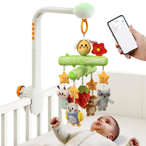 TUMAMA - Móvil para cuna con música y luces, para bebé, lindo juguete para cuna colgante, control remoto para cuna, rotación, proyección de luz de