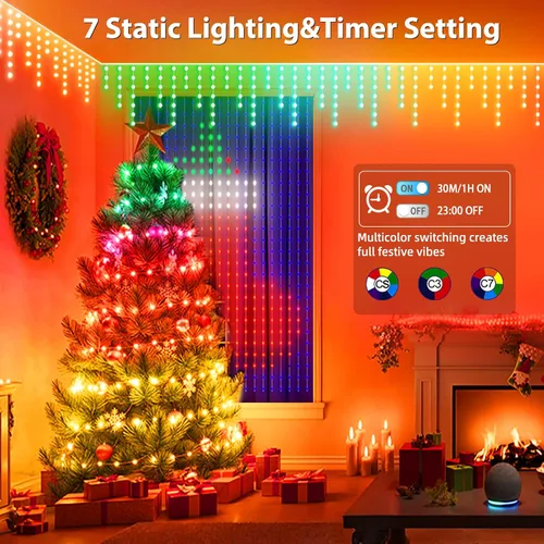 Miniatura 3 de AHAWILL - Luces de carámbano para exteriores, luces de Navidad al aire libre de 33 pies con 255 LED regulables, IP65 impermeables, luces de cadena
