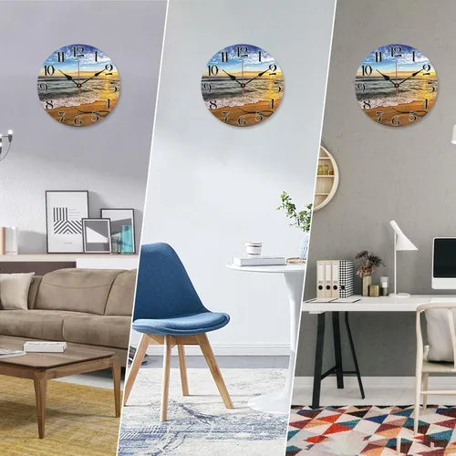 Miniatura 6 de TAHEAT Reloj de pared de mar de playa de 12 pulgadas, decoración náutica moderna de baño, funciona con pilas, relojes de pared silenciosos sin