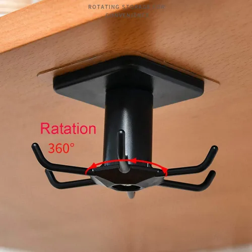 Miniatura 4 de BAIEUEJO 2 ganchos de 360 rotaciones para debajo del gabinete, ganchos de cocina adhesivos sin clavos para utensilios/herramientas/toalla/cuchillo
