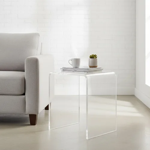 Miniatura 8 de Mesa auxiliar de acrílico transparente transparente con bordes redondeados, mesa pequeña compacta de 18 pulgadas de alto, mesa auxiliar de acrílico