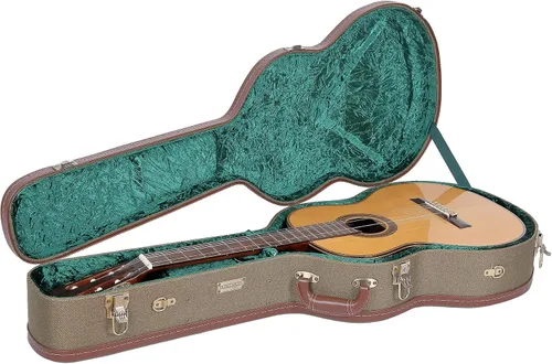 Crossrock Estuche de madera estilo vintage para guitarras clásicas 4/4 con correas de hombro desmontables-Verde (CRW700CGN)