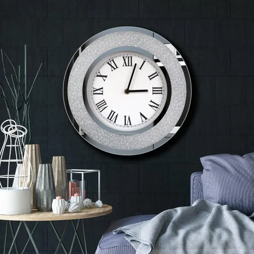 Miniatura 4 de DMDFIRST Reloj de Espejo Redondo Plateado Brillante de 12 pulgadas. Reloj de Pared Espejado Glamoroso Centelleante Brillante para Decoración