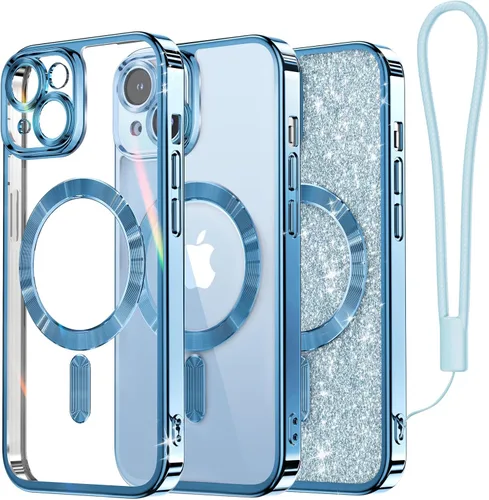 Miniatura 84 de Meifigno Candy Mag Series - Funda diseñada para iPhone 15 Pro, compatible con MagSafe, tarjeta con purpurina y correa de muñeca, protección completa