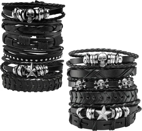 MILAKOO Pulseras de cuero trenzado de piel sintética punk gótico punk esqueleto accesorios para hombres mujeres Rock n Roll decoración de fiesta