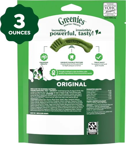 Miniatura 10 de Greenies Golosinas dentales naturales para perros adultos recomendadas por veterinarios, tamaño regular, sabor original, paquete de 3 onzas, 3