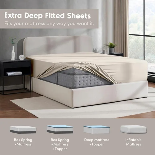 Miniatura 7 de Nestl Sábana bajera ajustable de lino con bolsillo extra profundo Twin XL, sábana bajera ajustable de lujo Twin XL solamente, se ajusta fácilmente a
