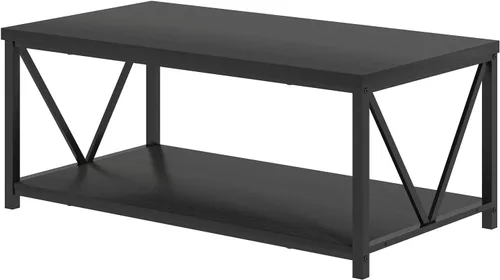 Miniatura 9 de EXCEFUR Mesa de centro pequeña, mesas modernas para sala de estar con estante de almacenamiento, mesa central rectangular de madera rústica, mesa