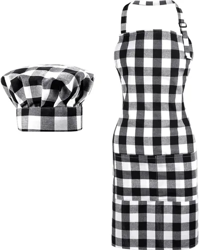 Miniatura 12 de SATINIOR Disfraz de chef de 2 piezas para mujeres y hombres, juego de delantal para adultos, delantal de panadero, sombrero para cocinar y cosplay