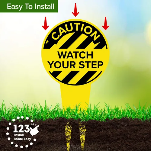 Miniatura 5 de Caution Watch Your Step Letrero de 11 x 21 pulgadas, estacas integradas de alta resistencia, uso en interiores y exteriores, compuesto de aluminio