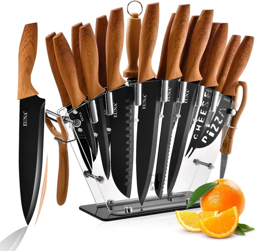 Miniatura 11 de Juego de bloque con cuchillos EUNA, juego de 19 cuchillos de cocina con bloque acrílico y afilador, juego de cuchillos de acero inoxidable de alto