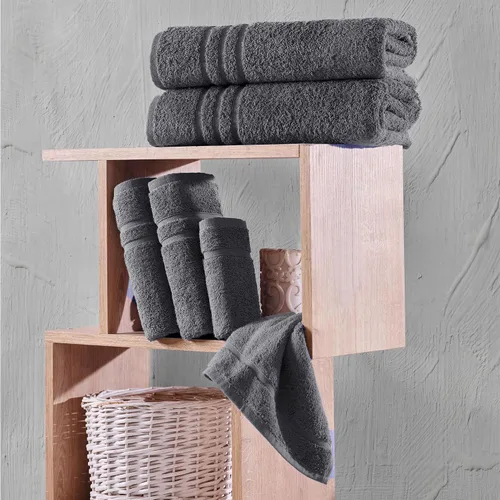 Miniatura 5 de Juego de 6 toallas de baño negras para baño, algodón turco original, suave, absorbente y de primera calidad, 2 toallas de baño, 2 manos y 2 toallas