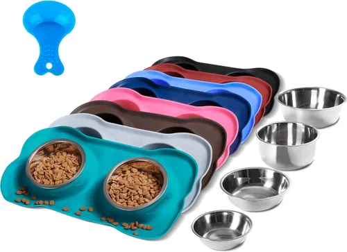 Miniatura 17 de Hubulk - Comedero doble de acero inoxidable con base de silicona antideslizante antiderrames y pala para alimento, para perros pequeños, medianos