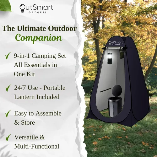 Miniatura 6 de Outsmart Gadgets Juego de inodoro portátil para exteriores para adultos con linterna nocturna de campamento, inodoro plegable XL, tienda de campaña