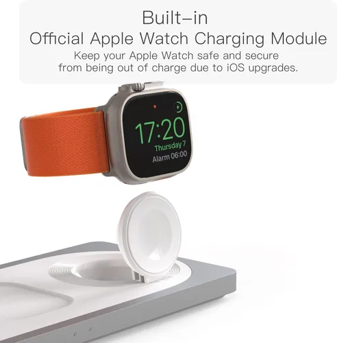 Miniatura 4 de Estación de carga 3 en 1 para dispositivos Apple: Usada para estación de carga de iPhone y reloj con soporte de cargador Magsafe, cargador Plateado