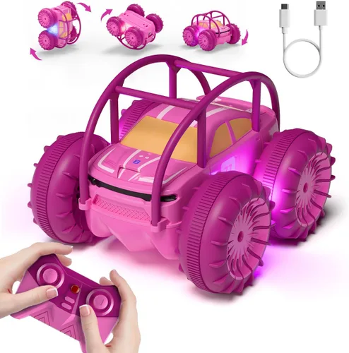 MaxTronic - Auto de juguete anfibio con control remoto, juguete de autos RC recargable con rotación de volteretas de 360°, 15KM/H, 4WD, para todo