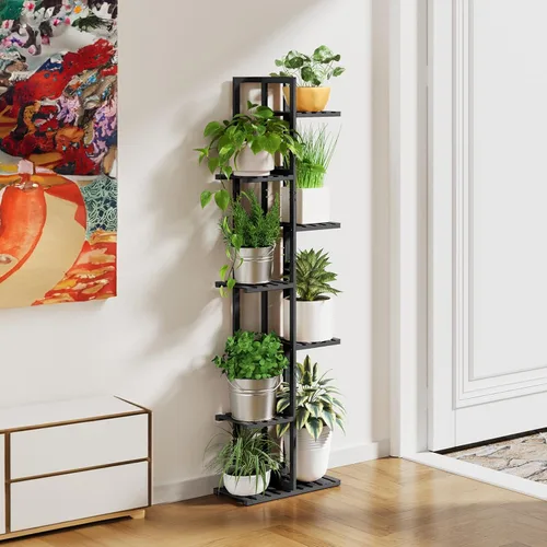 Miniatura 4 de ROSSNY Soporte para Plantas de Interior de 55 Pulgadas de Alto, 7 Niveles 8 Macetas Soporte de Bambú para Plantas de Interior, Soporte de Plantas