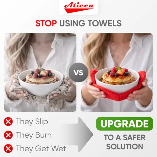 Miniatura 6 de Aticca Juego de 4 almohadillas calientes para tazas de caldo para microondas y platos calientes, multiusos, a prueba de calor Rojo