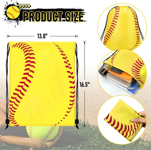 Miniatura 2 de Grneric 14 bolsas de softbol con cordón para fiesta, bolsas de regalo, bolsa de cincha para equipos deportivos, suministros de cumpleaños (softbol)