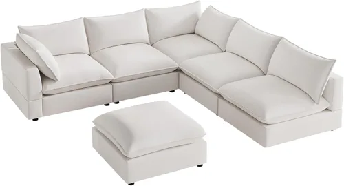 Miniatura 12 de VANOMi Sofá modular seccional, sofá de nube de asiento profundo, cojines ultra cómodos, tapicería suave, funda extraíble, 4 plazas para sala de estar