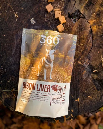 Miniatura 9 de 360 Pet Nutrition Golosinas de hígado de bisonte crudo liofilizado para perros, un solo ingrediente, alto en proteínas, sin granos, aperitivos