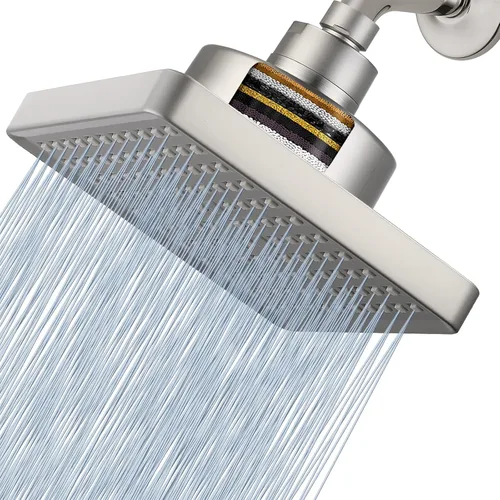 Miniatura 9 de Cabezal de ducha de lluvia de alta presión con filtrado, filtro cuadrado de 6 pulgadas para eliminar el cloro y sustancias nocivas, mejorar los Cromo