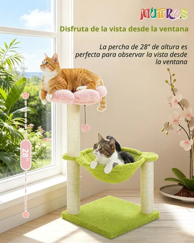 Miniatura 2 de MUTTROS Árbol de flores para gatos, torre para gatos de 28 pulgadas con acogedora percha de flores, hamaca grande para gatos pequeños