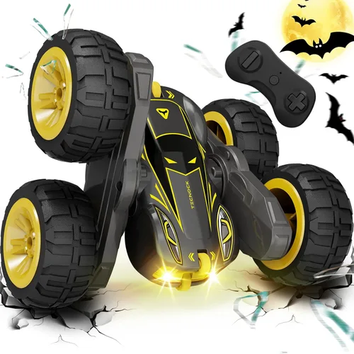 Tecnock - Auto a control remoto para niños, autos RC de 2.4GHz con carga fácil USB-C, 4WD doble cara que gira 360° y voltea, auto de acrobacias RC,